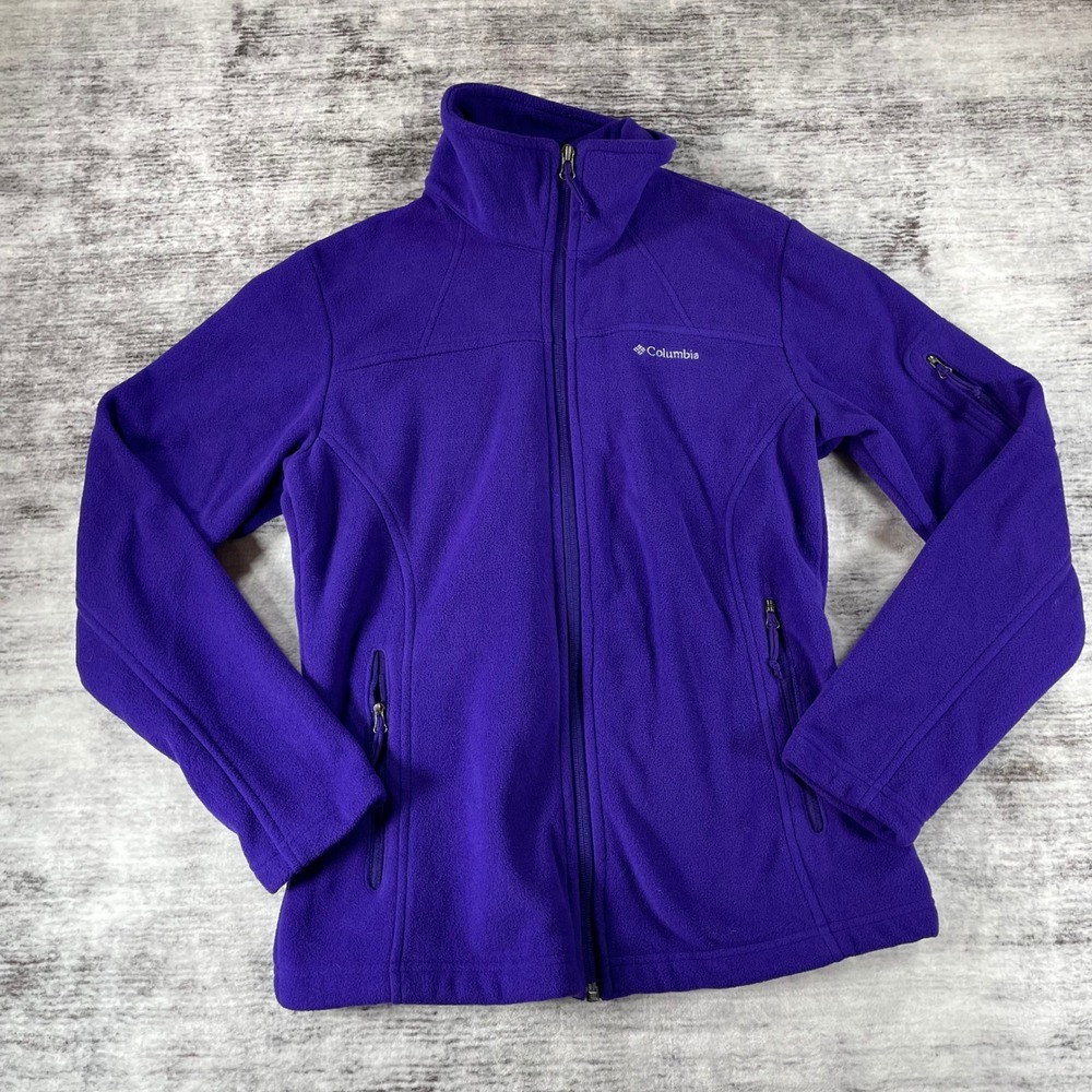 Columbia Womens Purple Full Zip Fleece Jacket Small Mock Neck Fast Trek II